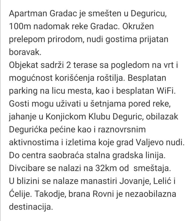 Apartman Gradac Deguric Valjevo Zewnętrze zdjęcie